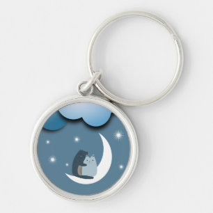 Cute Cats Cuddling on the Moon Art Sleutelhanger