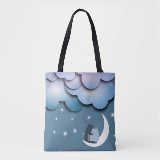 Cute Cats Cuddling on the Moon Art Tote Bag (Voorkant)