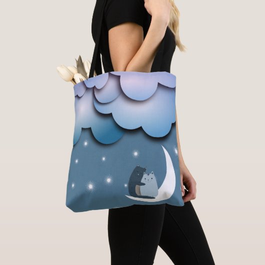 Cute Cats Cuddling on the Moon Art Tote Bag (Dichtbij)