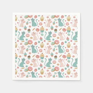 Cute Cats & Cupcakes Patroon - Kawaii Kitten Kunst Servet