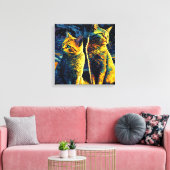 Cute Cats die de Dageraad met een sterrenhemel bez Canvas Afdruk (Insitu (Woonkamer))