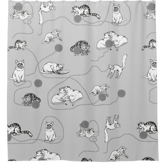 Cute Cats die spelen en het Naughty Pattern zijn Douchegordijn (Voorkant)