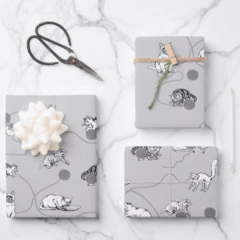 Cute Cats die spelen en het Naughty Pattern zijn Inpakpapier Vel