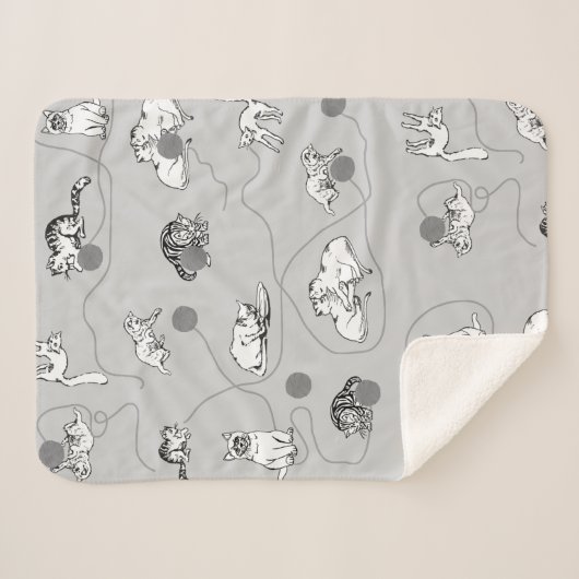 Cute Cats die spelen en het Naughty Pattern zijn Sherpa Deken (Voorkant (horizontaal))
