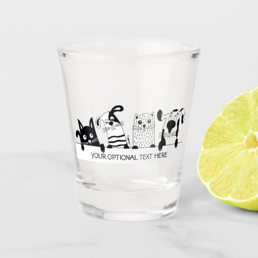 Cute cats & Dogs Custom text shot glass Glas (Voorkant)