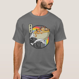 Cute Cats Eating Ramen Kanagawa Wave Kawaii Anime T-shirt