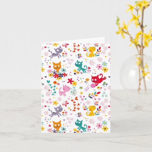 Cute Cats en Fun Note Kaart (Gele Bloem)