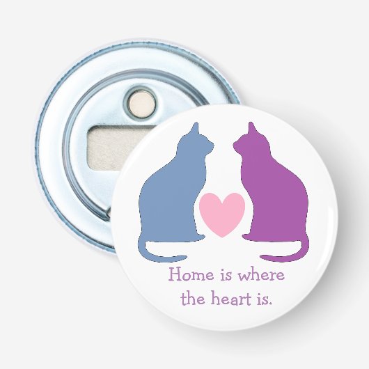 Cute Cats en Heart Custom Text Button Flesopener (Voorkant)