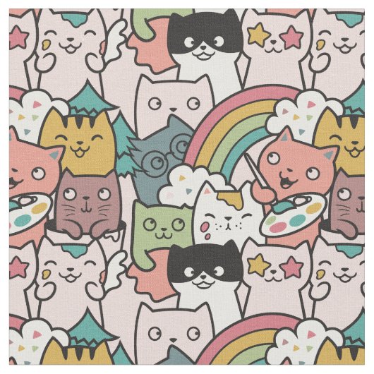 Cute Cats Fabric Stof (Close Up)