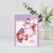 Cute Cats & Fabulous Snowman Paars copy Briefkaart (Staand voorkant)