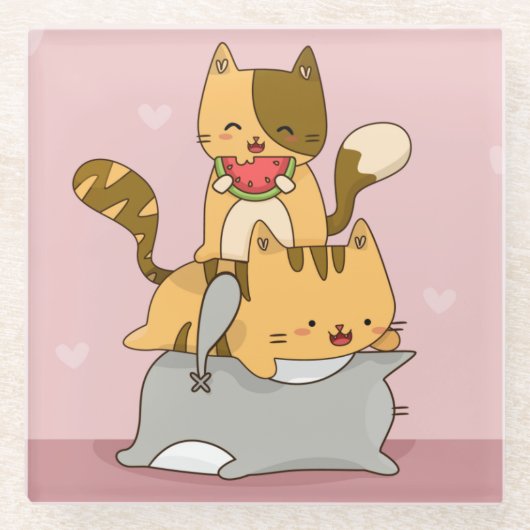 Cute Cats Glass Onderzetter Glazen Onderzetter (Voorkant)