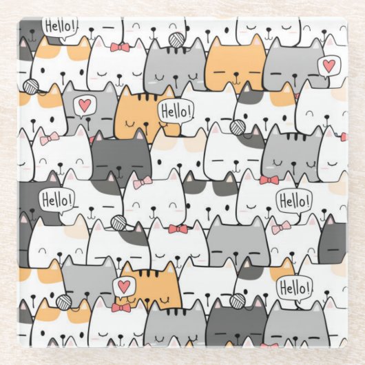 Cute Cats Glazen Onderzetter (Voorkant)