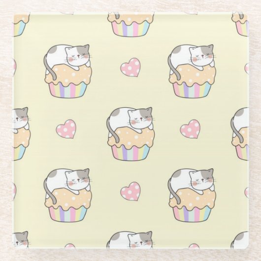 Cute Cats Glazen Onderzetter (Voorkant)