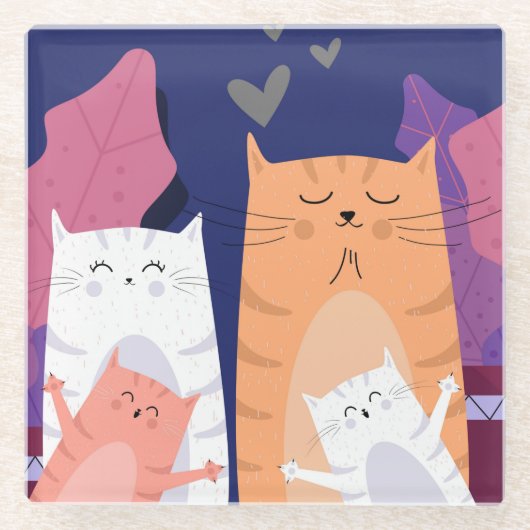 Cute Cats Glazen Onderzetter (Voorkant)