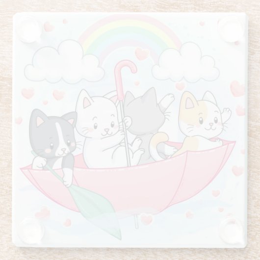 Cute Cats Glazen Onderzetter (Achterkant)