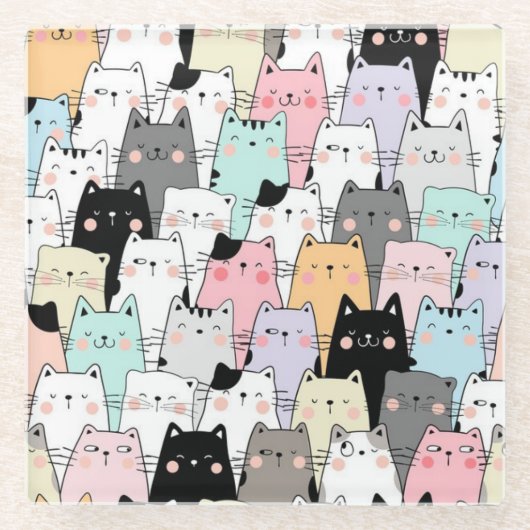 Cute Cats Glazen Onderzetter (Voorkant)