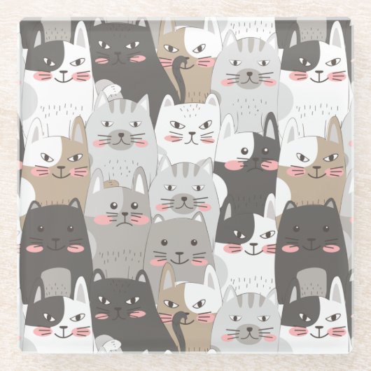 Cute Cats Glazen Onderzetter (Voorkant)