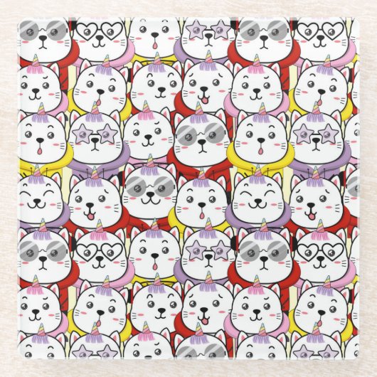 Cute Cats Glazen Onderzetter (Voorkant)