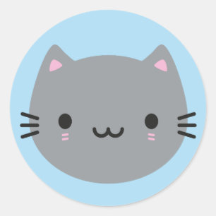 Cute Cats - Grey Kawaii Kitten Ronde Sticker