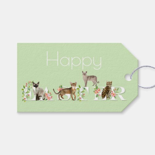Cute Cats Happy Easter Gift Label Cadeaulabel (Voorkant (Horizontaal))