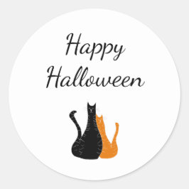 Cute Cats Happy Halloween Black Sinaasappel Ronde Sticker