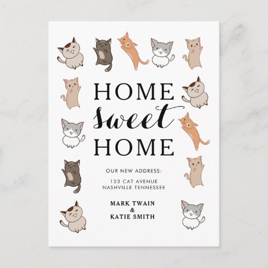 Cute Cats Home Sweet Home Moving Announge Briefkaart (Voorkant)