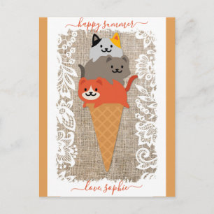 Cute Cats Ice Cream Cone Happy Summer Briefkaart