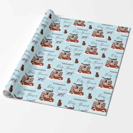 Cute Cats in car Winter Birthday Baby Gift Cadeaupapier (Uitgerold)