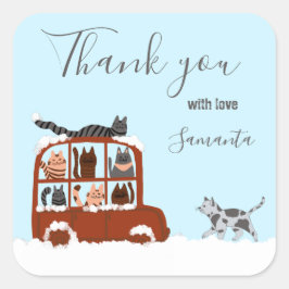 Cute Cats in car Winter Birthday Baby Gift Vierkante Sticker
