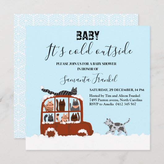 Cute Cats in car Winter Cold Baby Shower  Kaart (Voorkant / Achterkant)