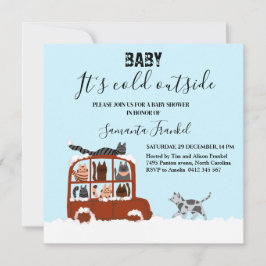 Cute Cats in car Winter Cold Baby Shower  Kaart