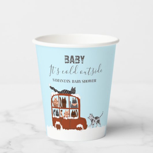 Cute Cats in car Winter Cold Baby Shower Papieren Bekers (Voorkant)