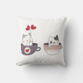 Cute Cats in Cups with Heart Balloons Kussen (Voorkant)