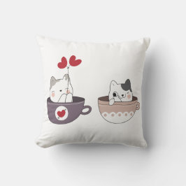Cute Cats in Cups with Heart Balloons Kussen