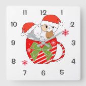 Cute Cats in de Mok Kerstmis Vierkante Klok (Voorkant)