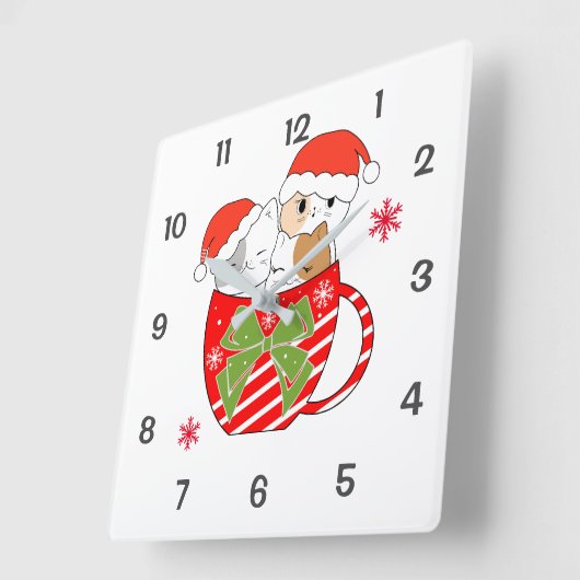 Cute Cats in de Mok Kerstmis Vierkante Klok (Hoek)