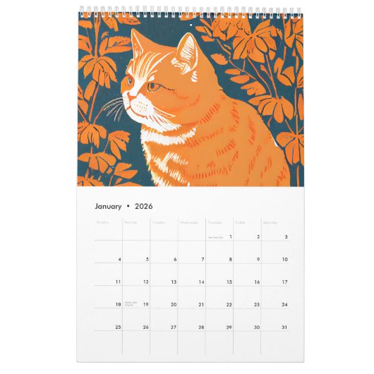 Cute Cats in Linocut – 2026 Calendar Kalender (Jan 2026)