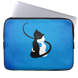 Cute Cats in Love Blue Cat Lover Laptop Sleeve