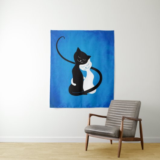 Cute Cats in Love Blue Cat Lover Wandkleed (In situ)