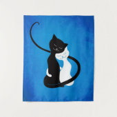 Cute Cats in Love Blue Cat Lover Wandkleed (Voorkant)