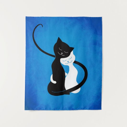Cute Cats in Love Blue Cat Lover Wandkleed (Voorkant)