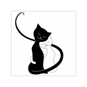 Cute Cats in Love Cartoon Cat Lover Zelfinktende Stempel