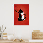 Cute Cats in Love Red Cat Lover Poster (Keuken)