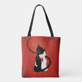 Cute Cats in Love Red Cat Lover Tote Bag (Achterkant)