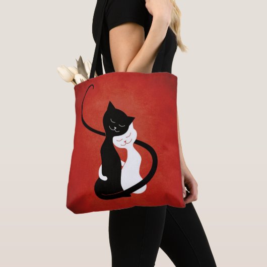 Cute Cats in Love Red Cat Lover Tote Bag (Dichtbij)