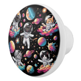Cute Cats in Space Knob. Keramische Knop