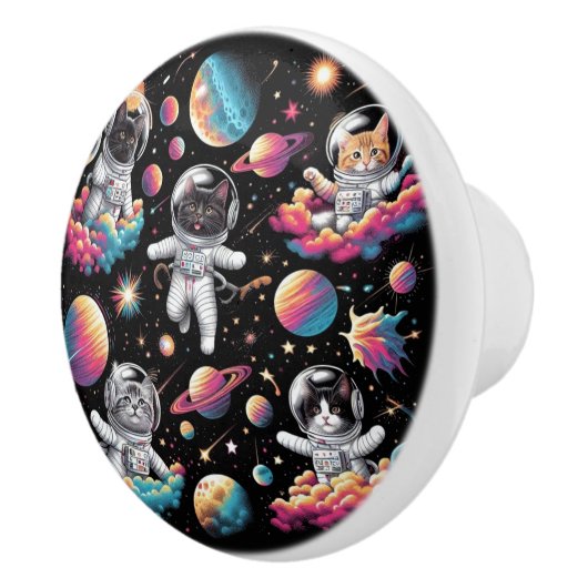 Cute Cats in Space Knob. Keramische Knop (Rechts)