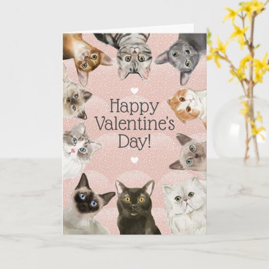Cute Cats | Kat Lover Happy Valentijnsdag Kaart (Gele Bloem)