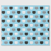 Cute Cats & Kawaii Kittens (blauw) Cadeaupapier (Vlak)