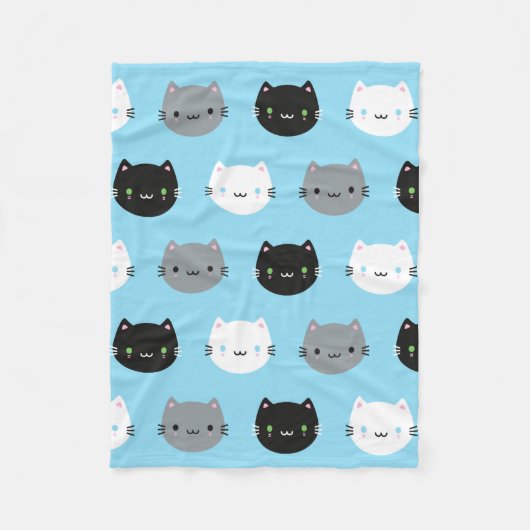 Cute Cats & Kawaii Kittens (blauw) Fleece Deken (Voorkant)